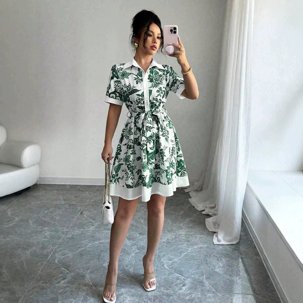 Zara Printed Waist Dress Short Sleeve Summer